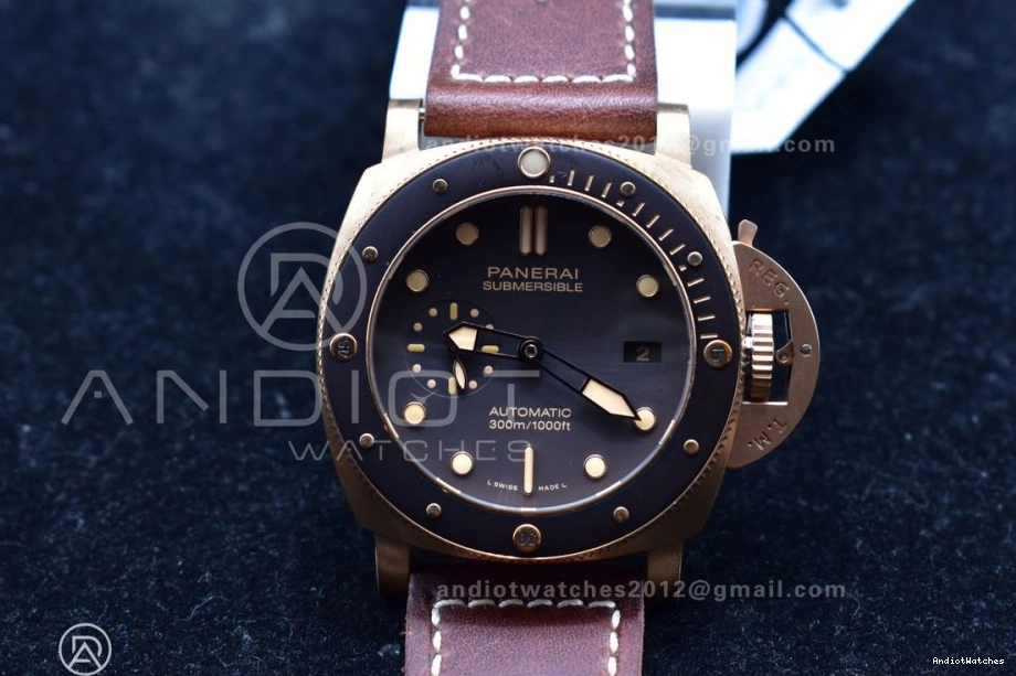 on Calfskin Edition Clone Brown PAM968 SunProtective Best Strap 1:1 Bronzo Brown VSF Dial Bezel and Ceramic 995 P.9010 V 0219